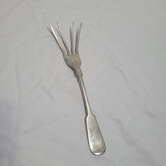 Antique Benares Silver Serving Fork Meat Patina John Round & Sons JR & S BP - Picture 2 of 14